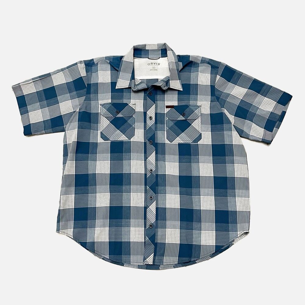 Orvis Men’s Classic Collection Blue Plaid Button Up Short Sleeve Shirt Size XXL